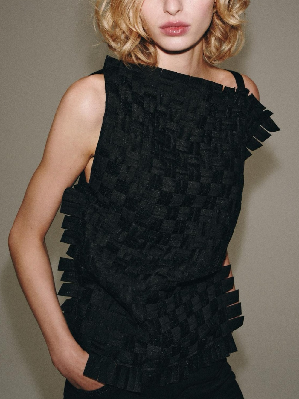 Zara Black One-Shoulder Woven Shirt